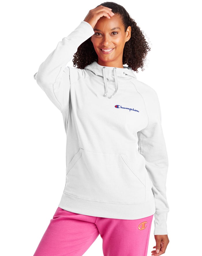 Champion Womens Hoodie NZ - Powerblend Script Logo White ( 5179-MGXRL )